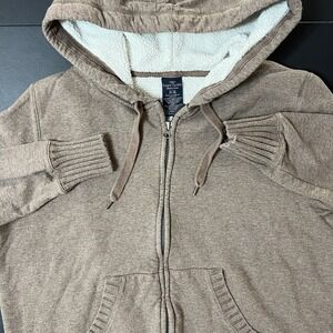 Vintage‎ Faded Glory Sherpa Lined Hoodie Youth XL Brown Faded Grunge Y2K